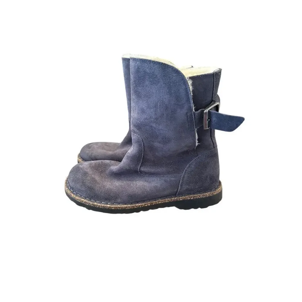 Birkenstock Navy Uppsala Shearling Suede Leather Boots Size Men's 4 Women's 6